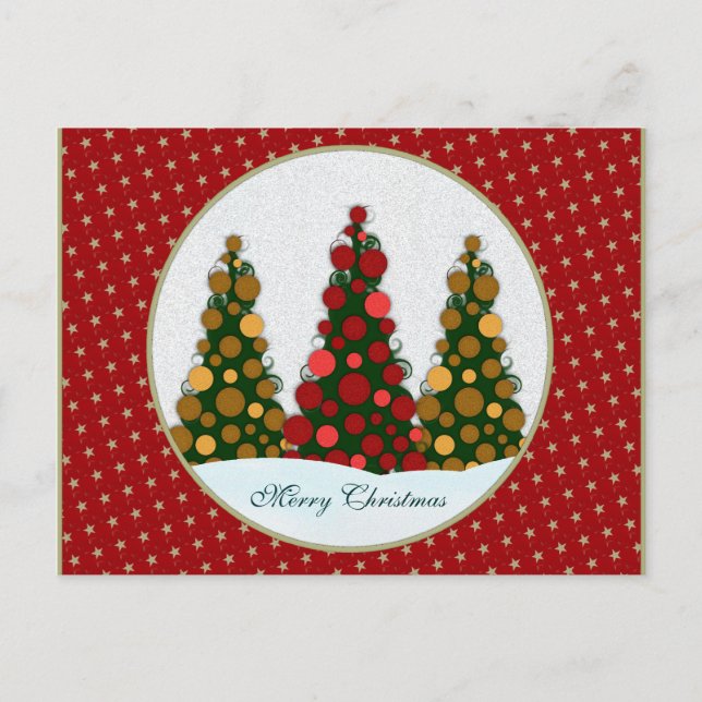 Rött vykort för Julgran i Guld (Framsida)
