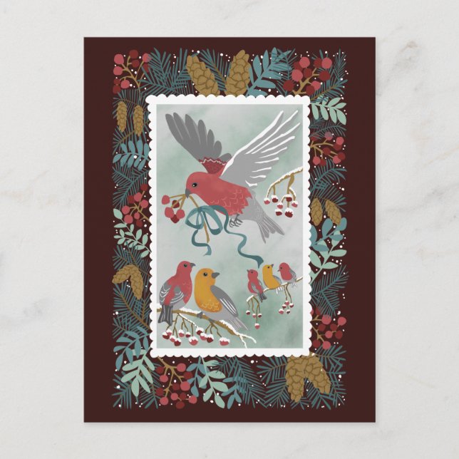 Rött vykort för vinterjorden Sång Crimson Red (Framsida)