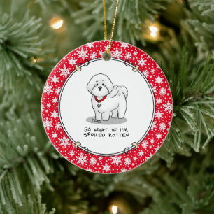 Rotten Bichon Frise Hund - Cute Julgransprydnad Keramik