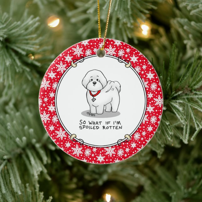Rotten Bichon Frise Hund - Cute Julgransprydnad Keramik (Träd)