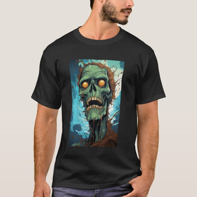 Rotten Zombie Head Corpse Creepy Spooky Halloween T Shirt (Framsida)