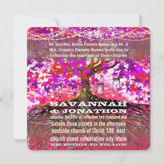 Rötter från Kärlek Romantic Oak Träd bröllopsinbju Inbjudningar (Framsida)