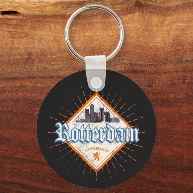 Rotterdam City Netherlands Skyline Dutch Vintage Nyckelring (Framsida)