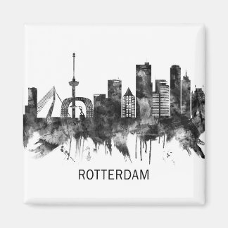 Rotterdam Nederländerna Skyline BW Magnet
