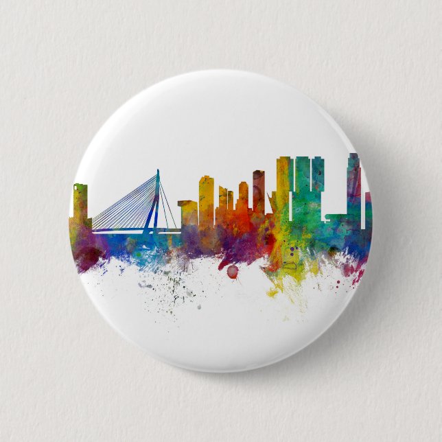 Rotterdam Nederländerna Skyline Knapp (Framsida)