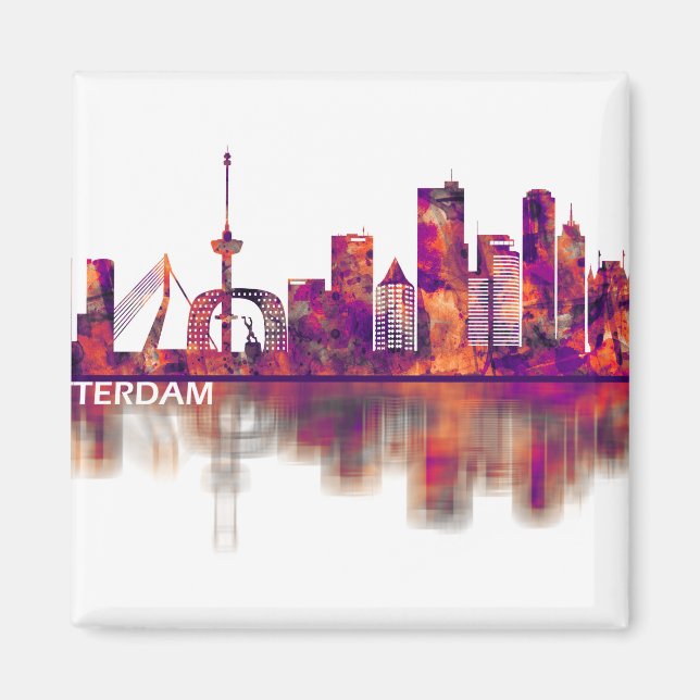 Rotterdam Nederländerna Skyline Magnet (Framsidan)