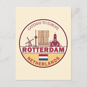 Rotterdam Nederländerna Stadssiluett Emblem Vykort