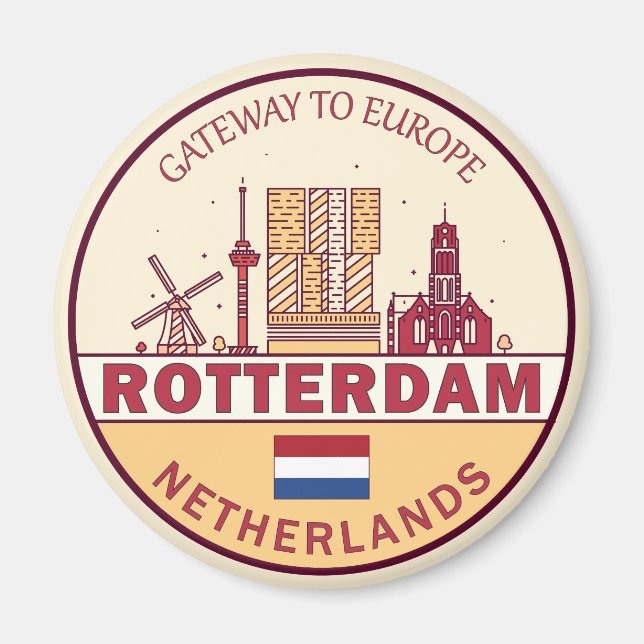 Rotterdam Netherlands City Skyline Emblem Magnet (Framsidan)