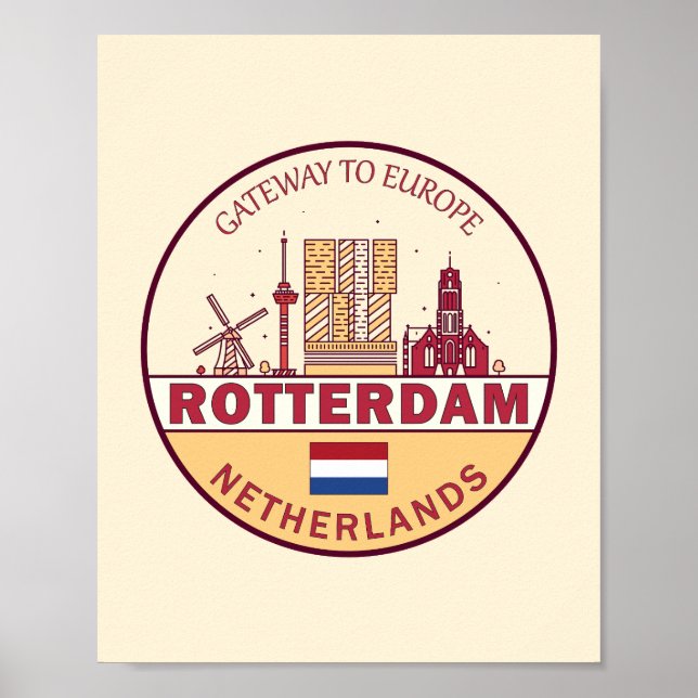 Rotterdam Netherlands City Skyline Emblem Poster (Framsidan)