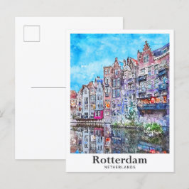 Rotterdam Netherlands Travel Watercolor Hand plock Vykort