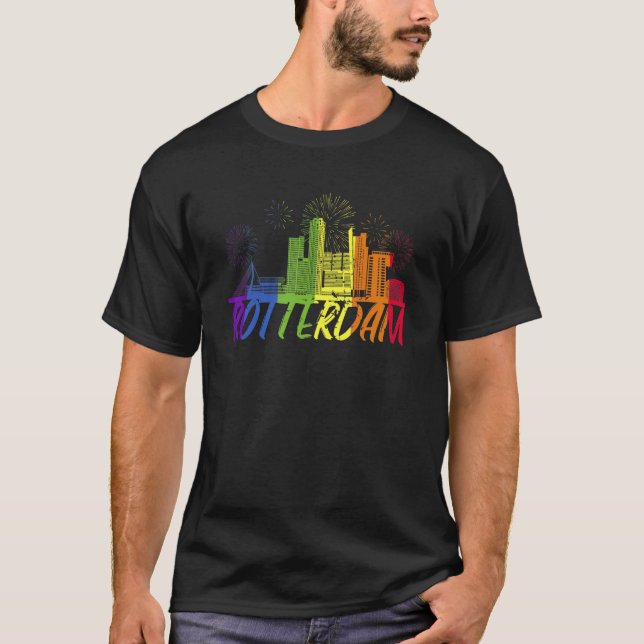 Rotterdam Pride Skyline Pride Parad Rotterdam T Shirt (Framsida)