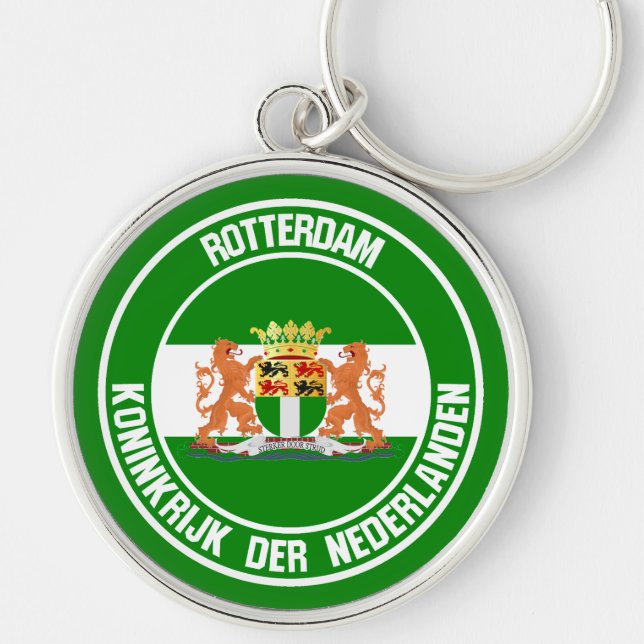 Rotterdam Round Emblem Rund Silverfärgad Nyckelring (Framsidan)
