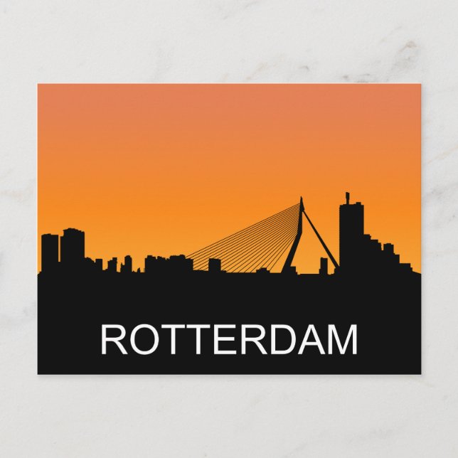 Rotterdam siluett, sommar solnedgång illustration vykort (Framsida)