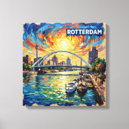 Rotterdam Skyline Harbor Glow Canvas Art