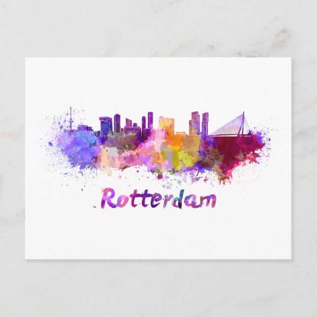 Rotterdam skyline in watercolor vykort (Framsida)