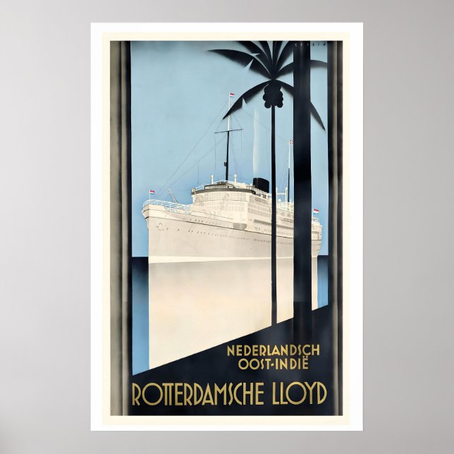 Rotterdamsche Lloyd  Ship Vintage Travel Poster (Framsidan)
