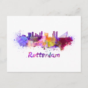 Rotterdamskylin i vattenfärg vykort