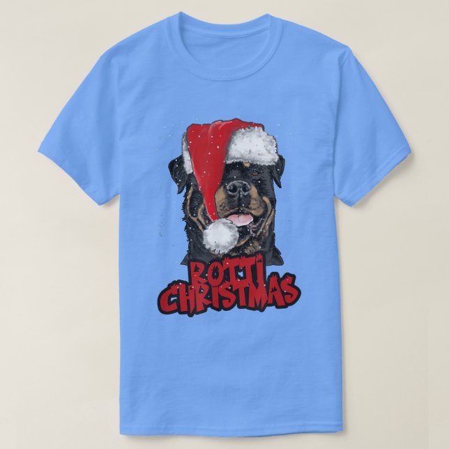 Rotti jul Rottweiler med julklapp i T Shirt (Design framsida)
