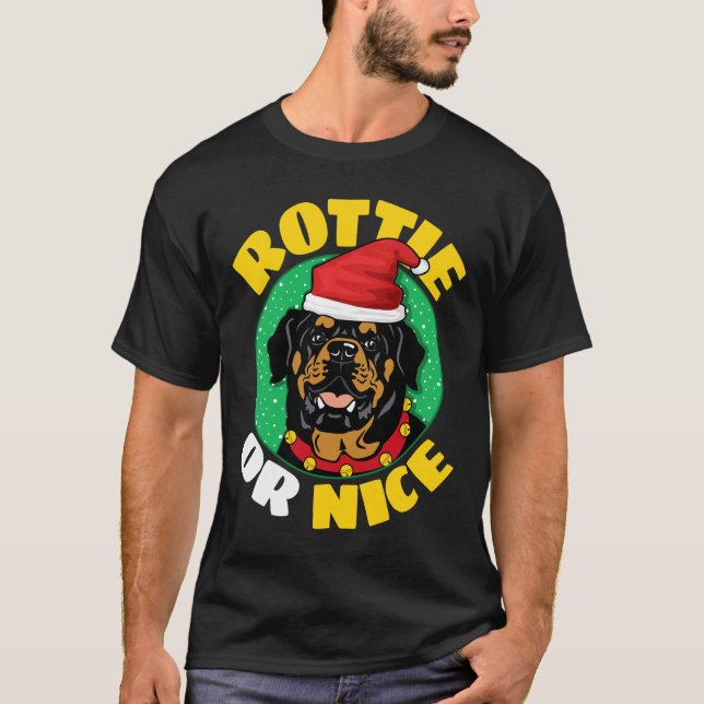 Rottie eller Nice Rottweiler-jul T Shirt (Framsida)