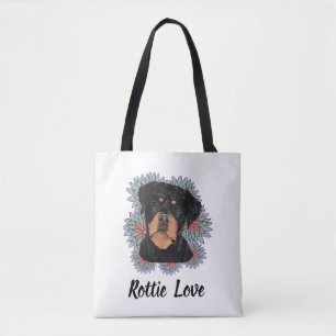 Rottie Love-taska – Whimsical Rottweiler-konst Tygkasse
