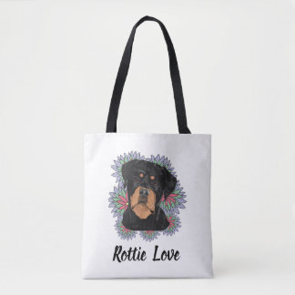 Rottie Love tote– Whimsical Rottweiler Art Tygkasse
