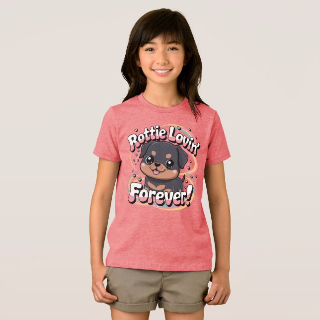 Rottie Lovin’ Forever - Kawaii Chibi Rottweiler T Shirt (Framsida Full)