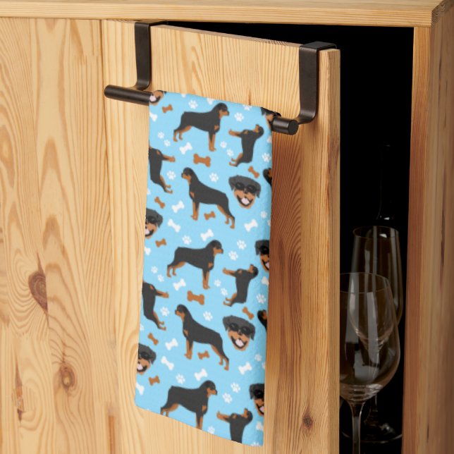 Rottie Rottweiler Blue Kitchen Towel Kökshandduk (Thirds Fold)