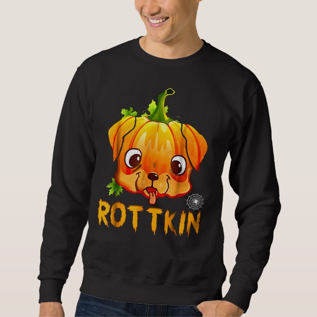 Rottkin Cute Rottweiler Puppy Pumpkin Hund älskare Lång Ärmad Tröja (Framsida)