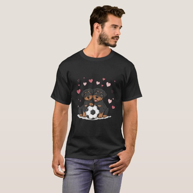 Rottwailers with soccer ball for Valentine's Day T Shirt (Hel framsida)