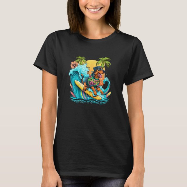 Rottweile Dogpng Surfing with Pineapple Pattern T Shirt (Framsida)