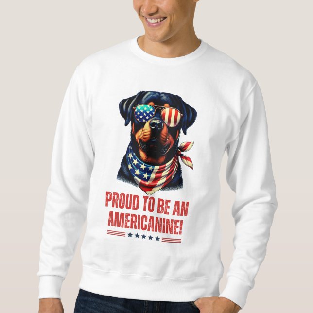 Rottweiler 4:e juli amerikanska Flagga Glass Lång Ärmad Tröja (Framsida)