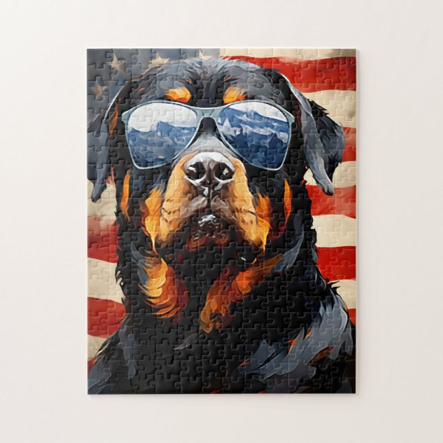 Rottweiler 4:e juli Independence day Pussel (Vertikal)