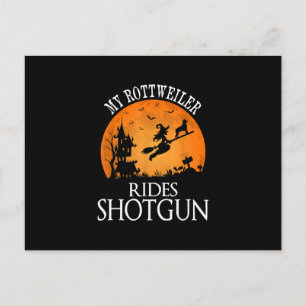 Rottweiler åker shotgun hundälskare Halloween-fest Helg Vykort