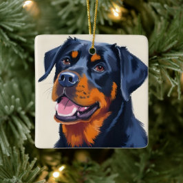 Rottweiler | Akvarell Hund Måleri Julgransprydnad Keramik