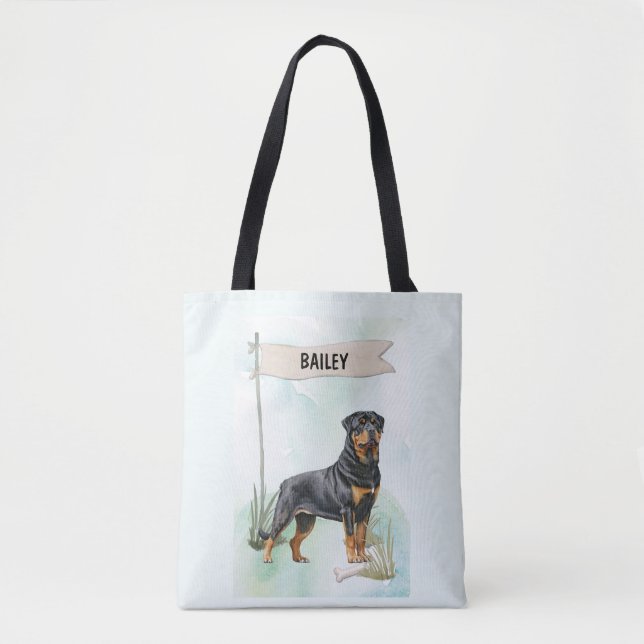 Rottweiler Akvarell Personlig Hund Tygkasse (Framsida)