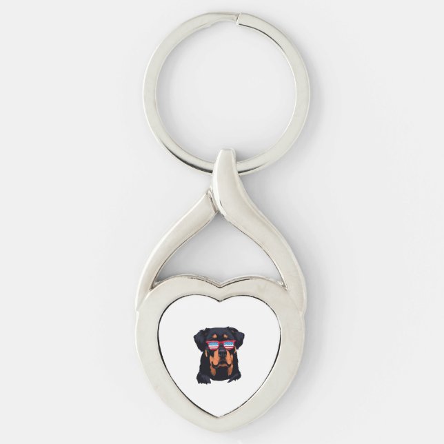 Rottweiler Älskare Gifts Twisted Heart Silverfärgad Nyckelring (Framsidan)