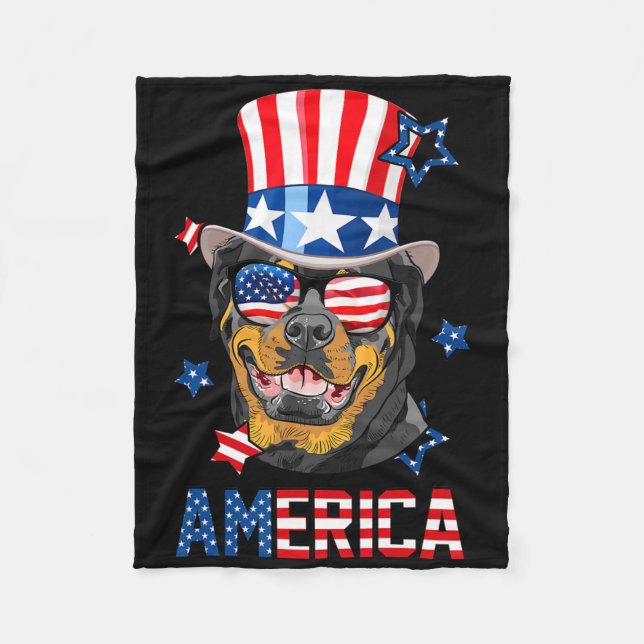 Rottweiler American Flagga 4 juli Patriotic Hund Fleecefilt (Framsidan)