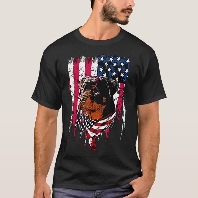 Rottweiler American Flagga T Shirt (Framsida)