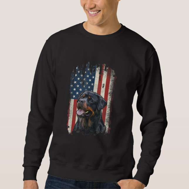 rottweiler american flagga usa patriotic hund älsk lång ärmad tröja (Framsida)