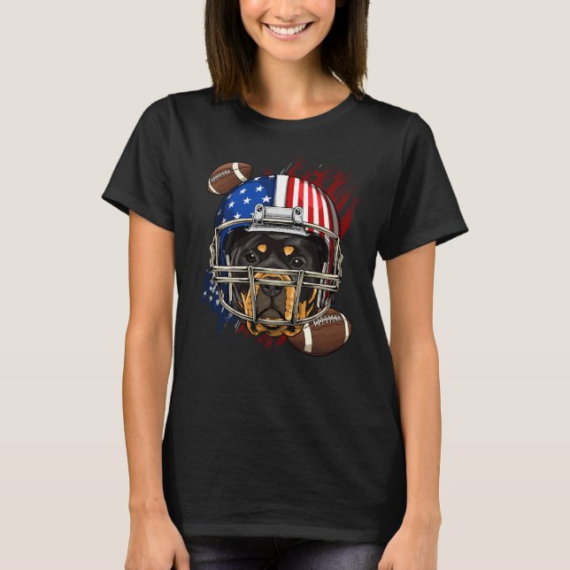 Rottweiler American Football Hundälskare USA flagg T Shirt (Framsida)