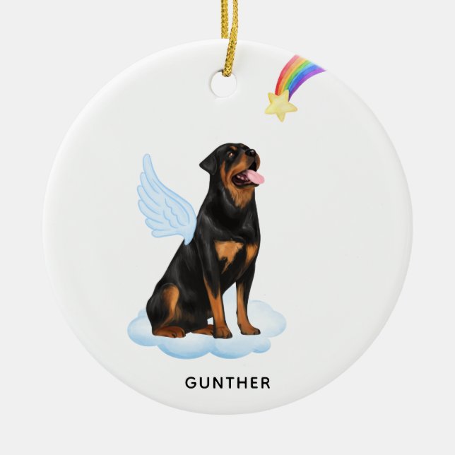 Rottweiler Angel Personlig Pet Hund Memorial Julgransprydnad Keramik (Framsidan)