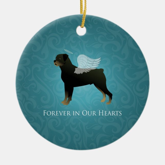 Rottweiler Angel - Pet Memorial Design Julgransprydnad Keramik (Framsidan)