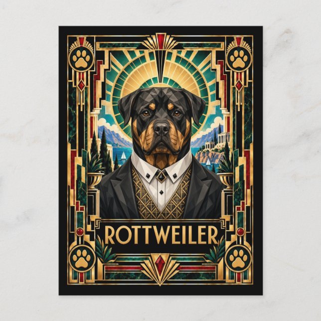 Rottweiler, Art Deco Hund Vykort (Framsida)