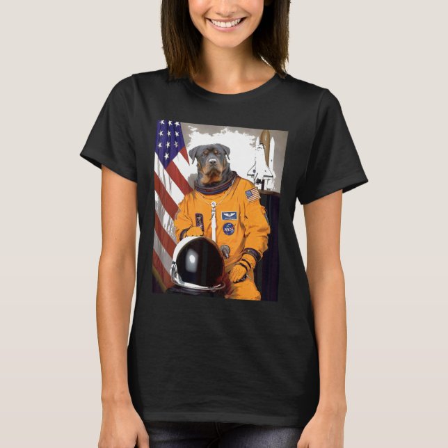 Rottweiler Astronaut Proud Patriotic T Shirt (Framsida)