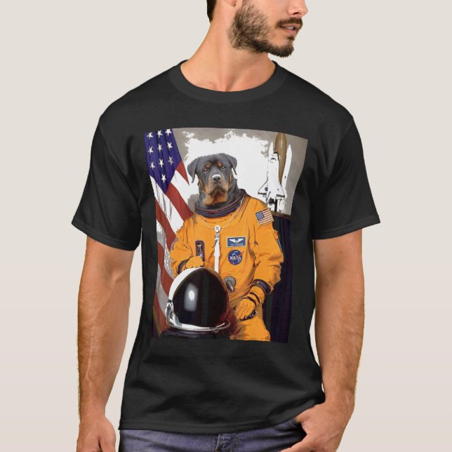Rottweiler Astronaut Proud Patriotic T Shirt (Framsida)