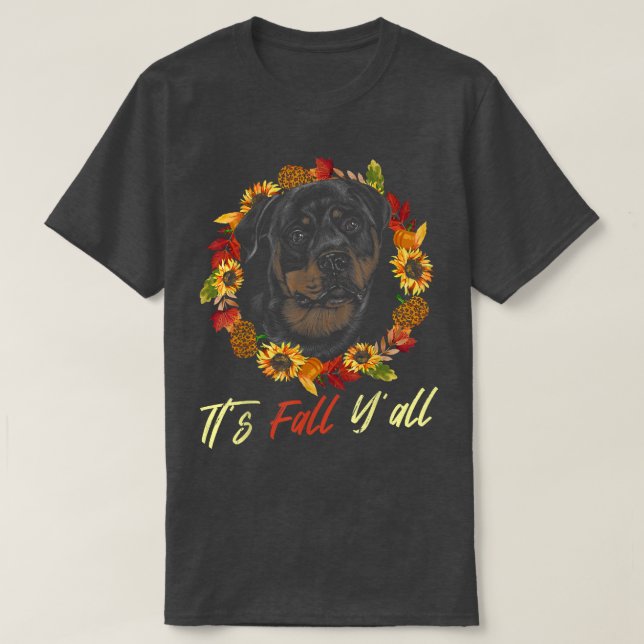 Rottweiler Autumn Fall Season Leopard Pumpkin Hund T Shirt (Design framsida)