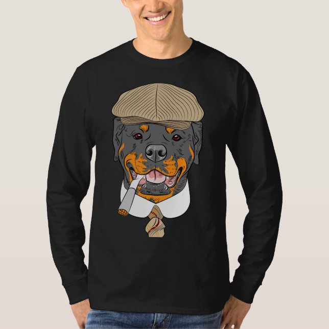 Rottweiler av Hund i en brun kapsyl med en T Shirt (Framsida)