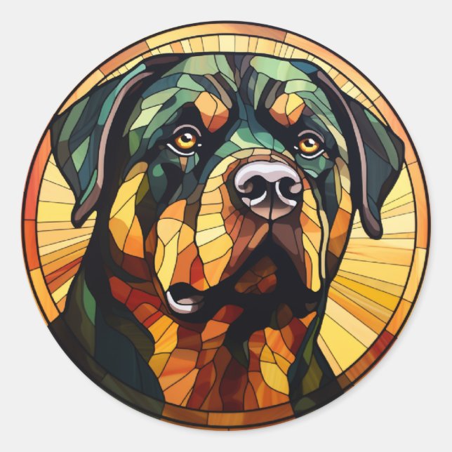Rottweiler av sötfärgat glasglas runt klistermärke (Framsida)