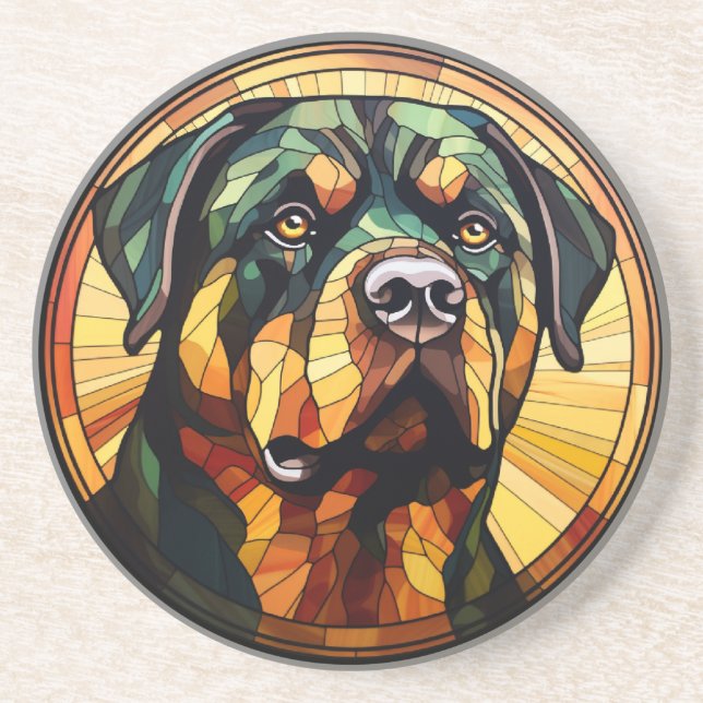 Rottweiler av sötfärgat glasglas underlägg (Framsidan)