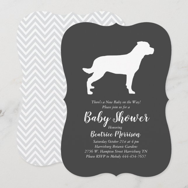 Rottweiler Baby Shower Gender Neutral Rottie Inbjudningar (Fram/baksida)